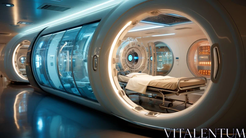 Futuristic Hospital Room with Patient in Glass Cylinder AI Image