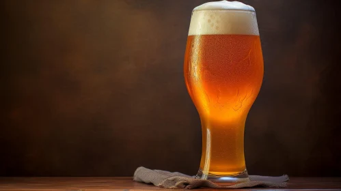 Light Beer Glass on Dark Wooden Table