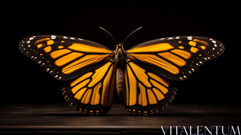 Monarch Butterfly on Black Backdrop: A Study in Still Life Photography AI Image