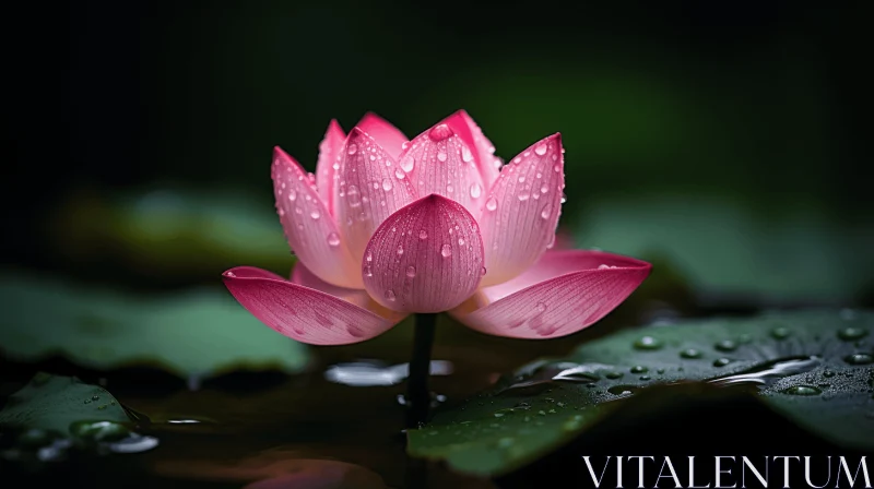 Pink Lotus Flower with Water Droplets - Tranquil and Moody Scene AI Image