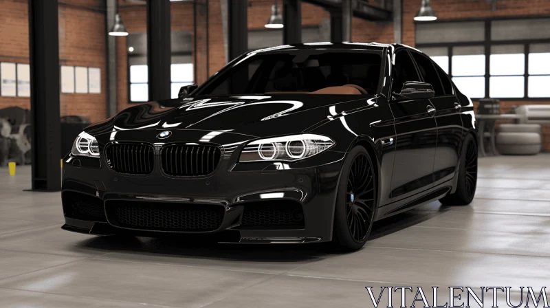 Dark and Mysterious BMW M5 3D Render in Garage AI Image