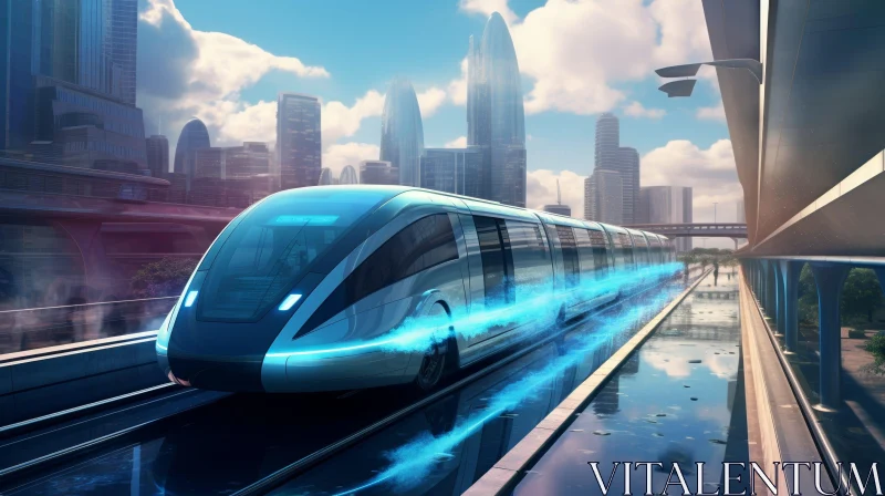 Futuristic Cityscape with Maglev Train - Modern Urban Landscape AI Image