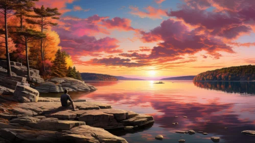Tranquil Lake Sunset Landscape
