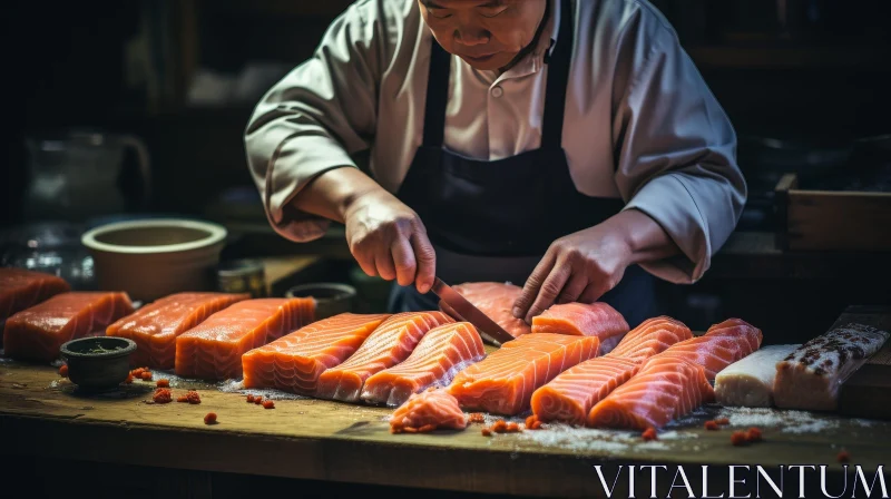 Chef Preparing Salmon for Cooking AI Image