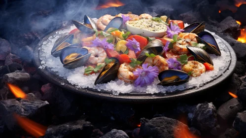 Exquisite Seafood Dish Photography on Stone Plate