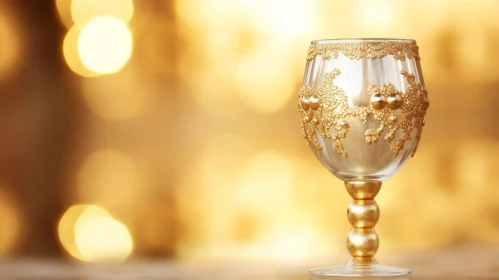 Golden Goblet on Wooden Table - Enchanting Glassware