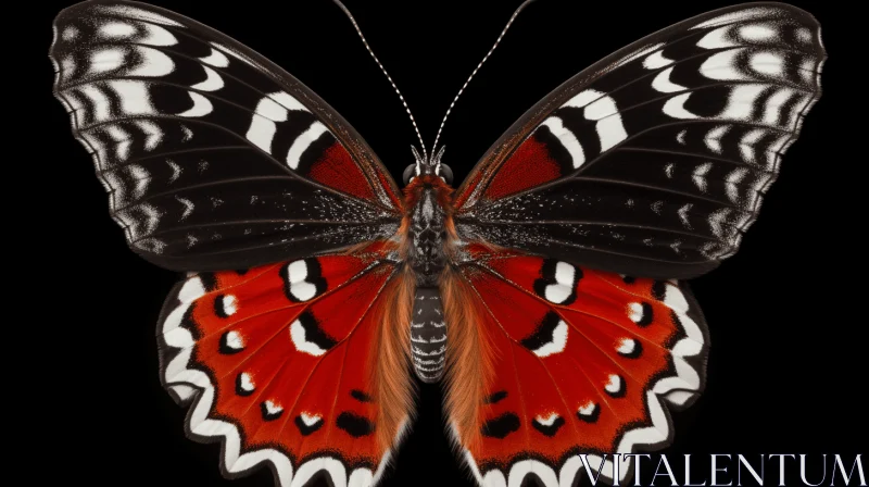 Red and White Butterfly on Black Background - Nature Inspired Art AI Image