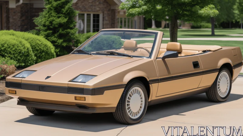 Tan Convertible Car Parked on Driveway | Vaporwave Style AI Image