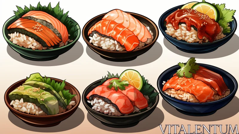AI ART Delicious Salmon Rice Bowls with Avocado and Tobiko Caviar