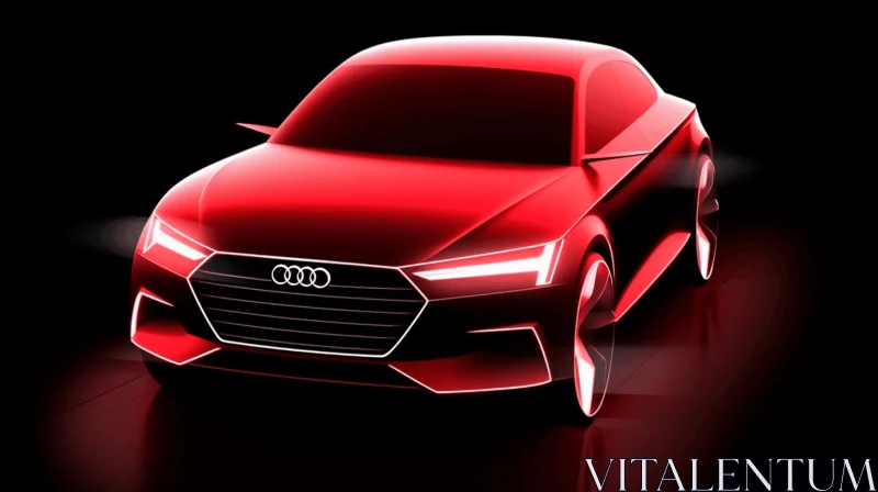 Red Audi Car on Dark Background - Bold Contrast and Sketch-like Style AI Image