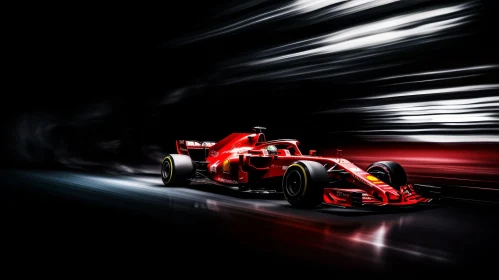 Red Formula 1 Car Racing at High Speed - Action Image