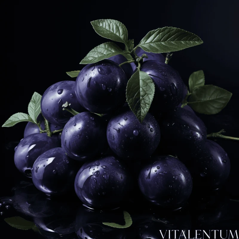 AI ART Captivating Purple Grapes on a Black Surface | Moody Neo-Noir Style