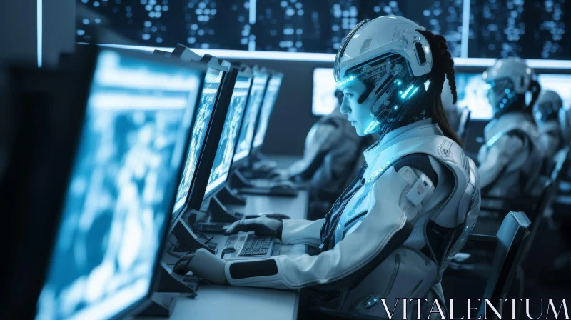 Female Astronaut in Futuristic Control Room AI Image