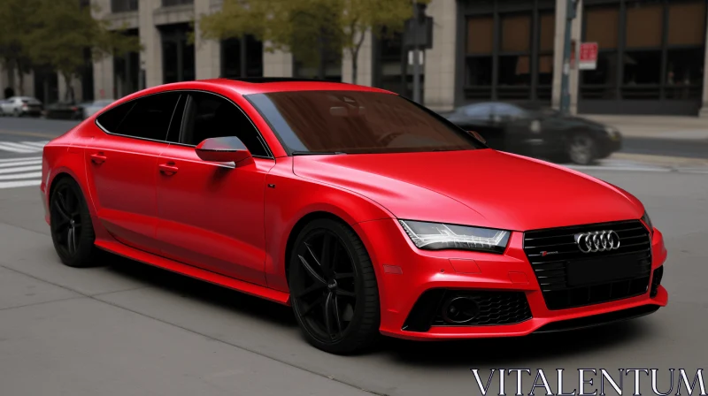 Intricately Detailed Red Audi Car on City Street | Ultra Realistic Artwork AI Image