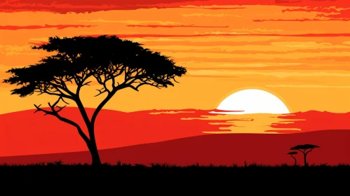 African Sunset Vector Illustration