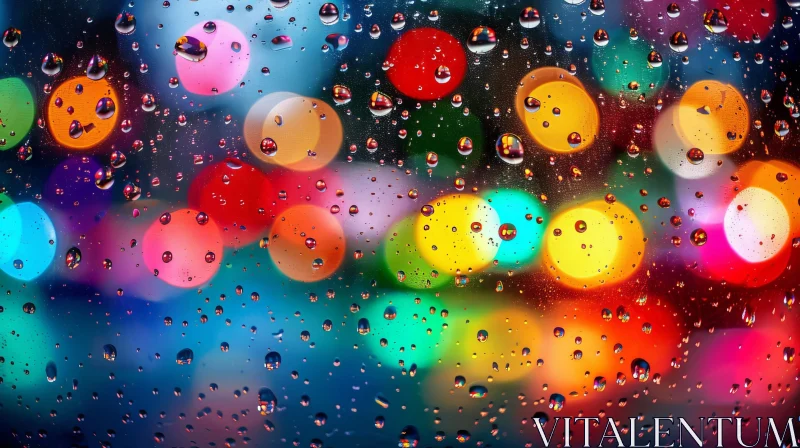 AI ART City Lights Reflection: Raindrops on Window