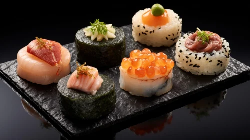 Delicious Sushi Plate on Black Background