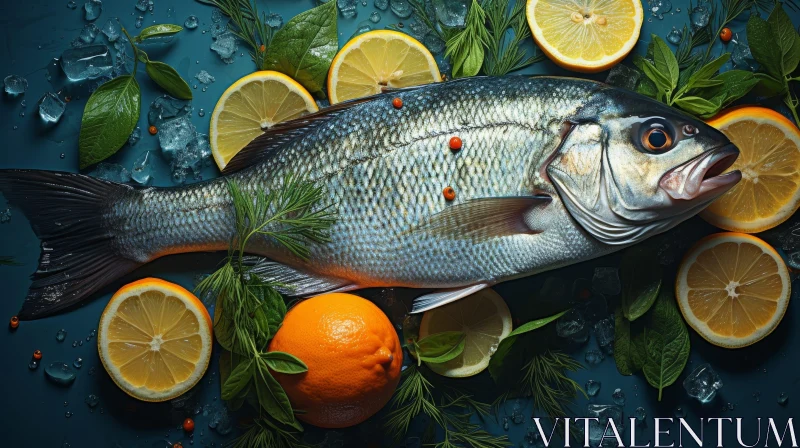 Fresh Fish with Citrus Fruits and Herbs AI Image