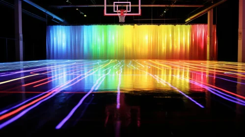 Rainbow Basketball Court with Glowing Lines