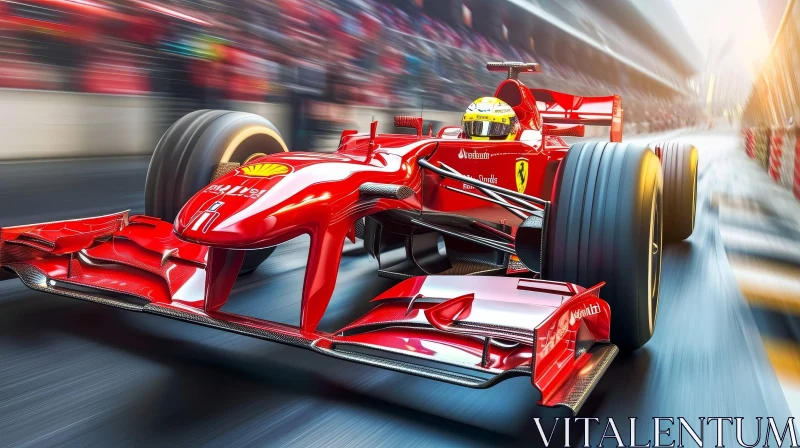 Red Formula 1 Race Car in Motion - Exciting Speed Image AI Image