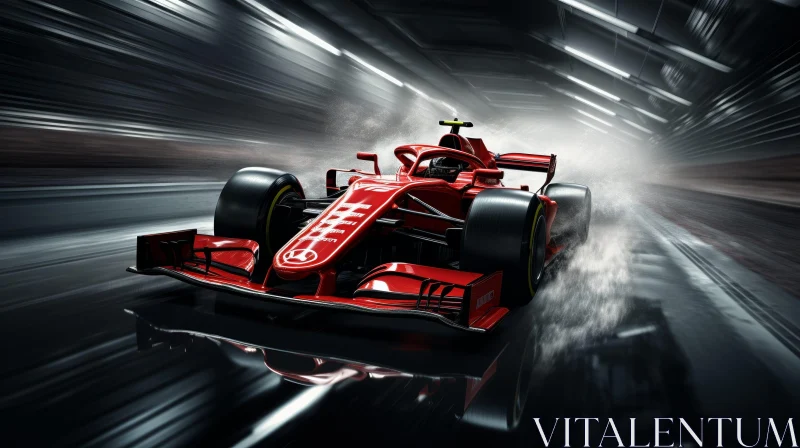 AI ART Red Formula 1 Race Car Speeding Through Tunnel