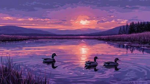 Tranquil Sunset Lake Landscape