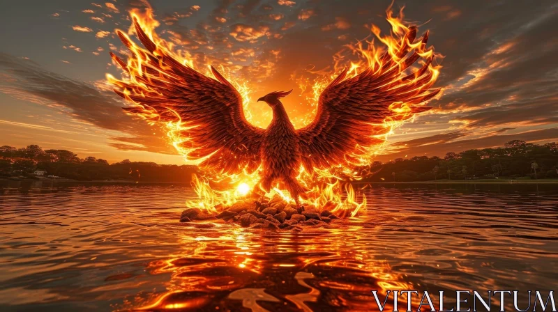 Majestic Phoenix Rising from Fiery Ashes AI Image
