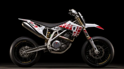 White Dirt Bike on Black Background | Intricate Patterns and Meticulous Design