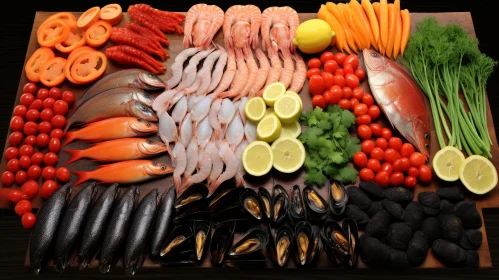 Delicious Seafood and Vegetable Flat Lay Composition