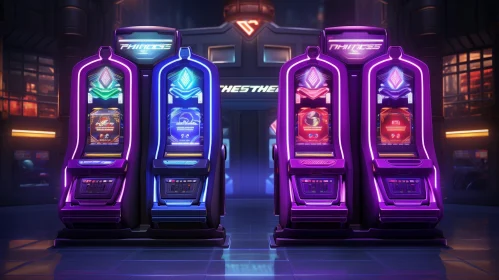 Futuristic Casino Slot Machines - Bright Lights and Screens