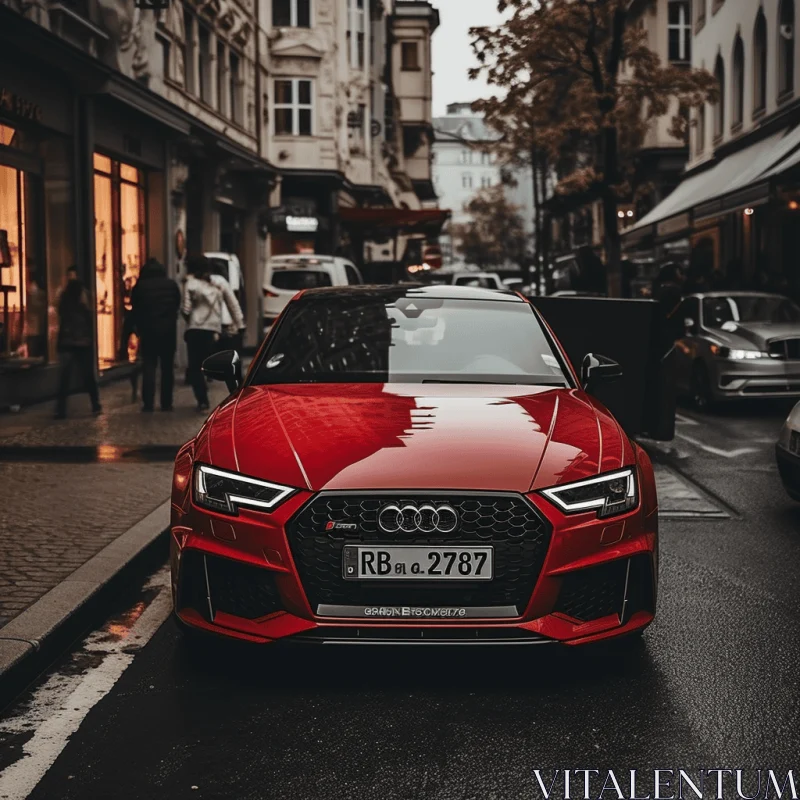 Captivating Red Audi RS Parked on City Street | Consumerism Critique AI Image