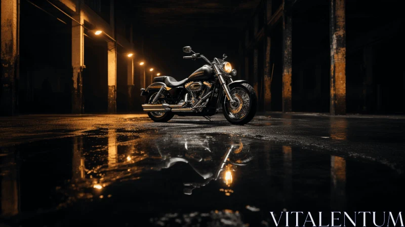 AI ART Powerful Motorcycle in a Dark Warehouse | Reflective Water Droplets