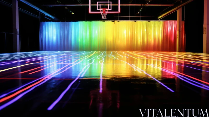 AI ART Rainbow Basketball Court with Glowing Lines