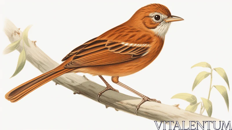 Red and Brown Bird on Branch: A Naturalist's Depiction AI Image