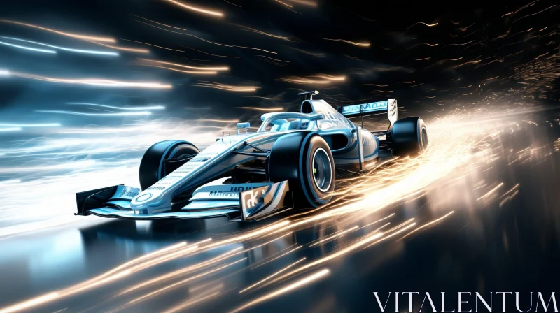 Speedy Formula 1 Car Racing in Bright Lights AI Image