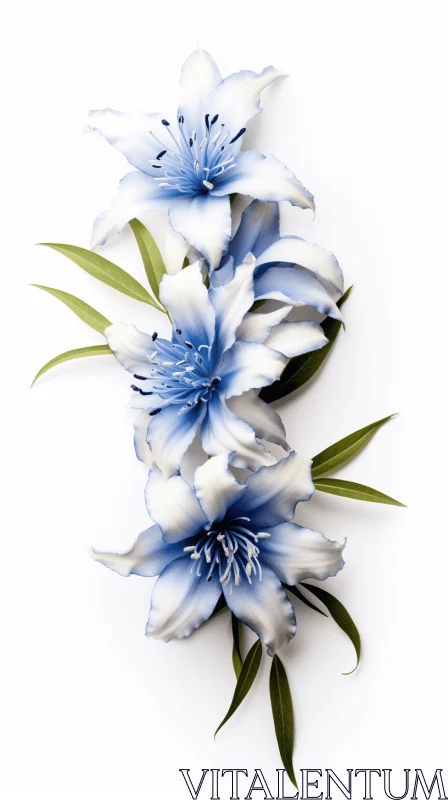 Symmetrical Blue Lilies on White Background AI Image