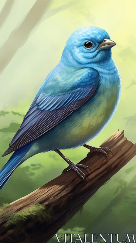 Blue Bird on Branch: A Detailed 2D Game Art Illustration AI Image