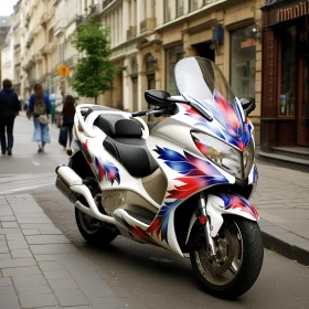 Colorful Painted Motorcycle on City Street - Exotic Transportation