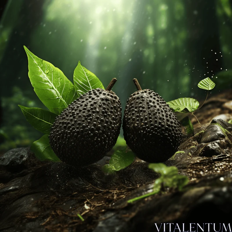 Exquisite Black Fruits in the Wilderness: A Photorealistic Fantasy AI Image