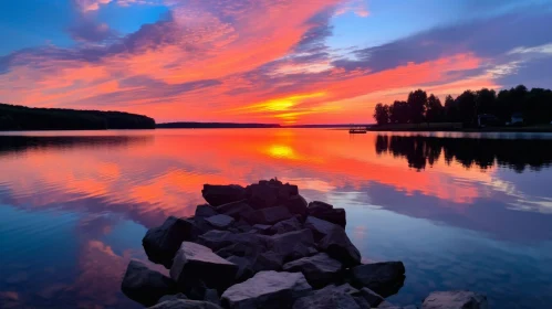 Breathtaking Sunset Over Lake - Nature's Beauty Captured