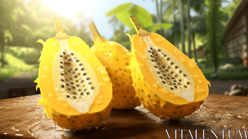 Enigmatic Tropics: Yellow Fruit in Sunlight | Daz3D Style AI Image