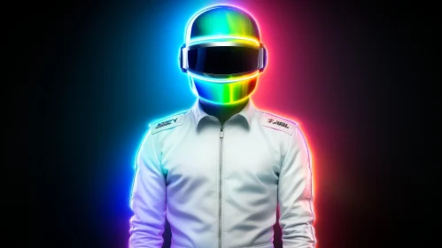Futuristic Rainbow Helmet Portrait AI Image