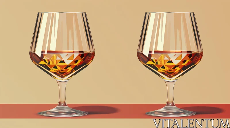 Luxurious Cognac Glasses on Brown Background AI Image