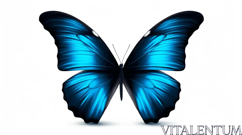 Realistic Blue Butterfly with Black Wings on White Background AI Image