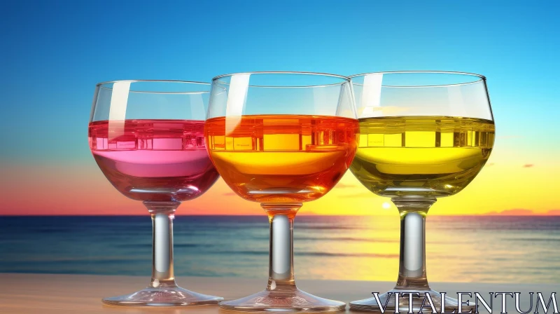 AI ART Sunset Wine Glasses - Tranquil Ocean View