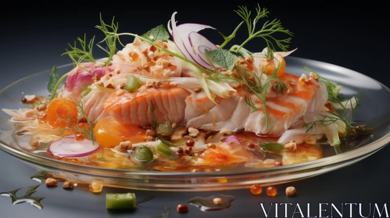Delicious Salmon Ceviche with Fresh Vegetables and Herbs AI Image