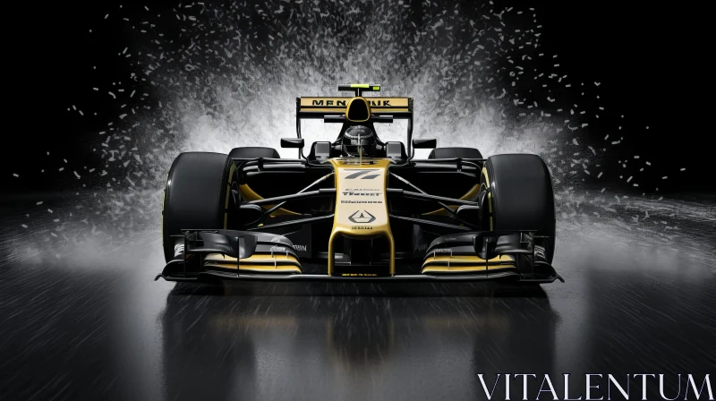 AI ART Formula 1 Racing Car in Black and Yellow with Water Splashes