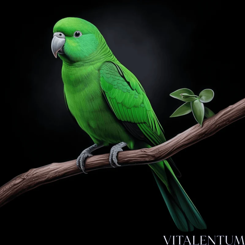Green Parrot on Branch - Chiaroscuro Illustration AI Image