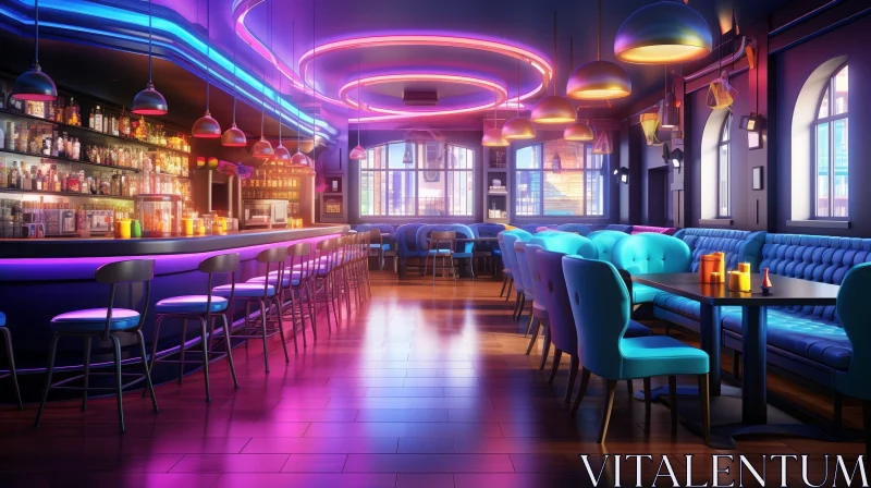 Modern Bar with Neon Lights and Dance Floor AI Image