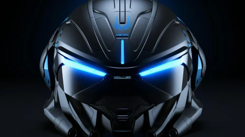 Futuristic Black and Blue Combat Helmet